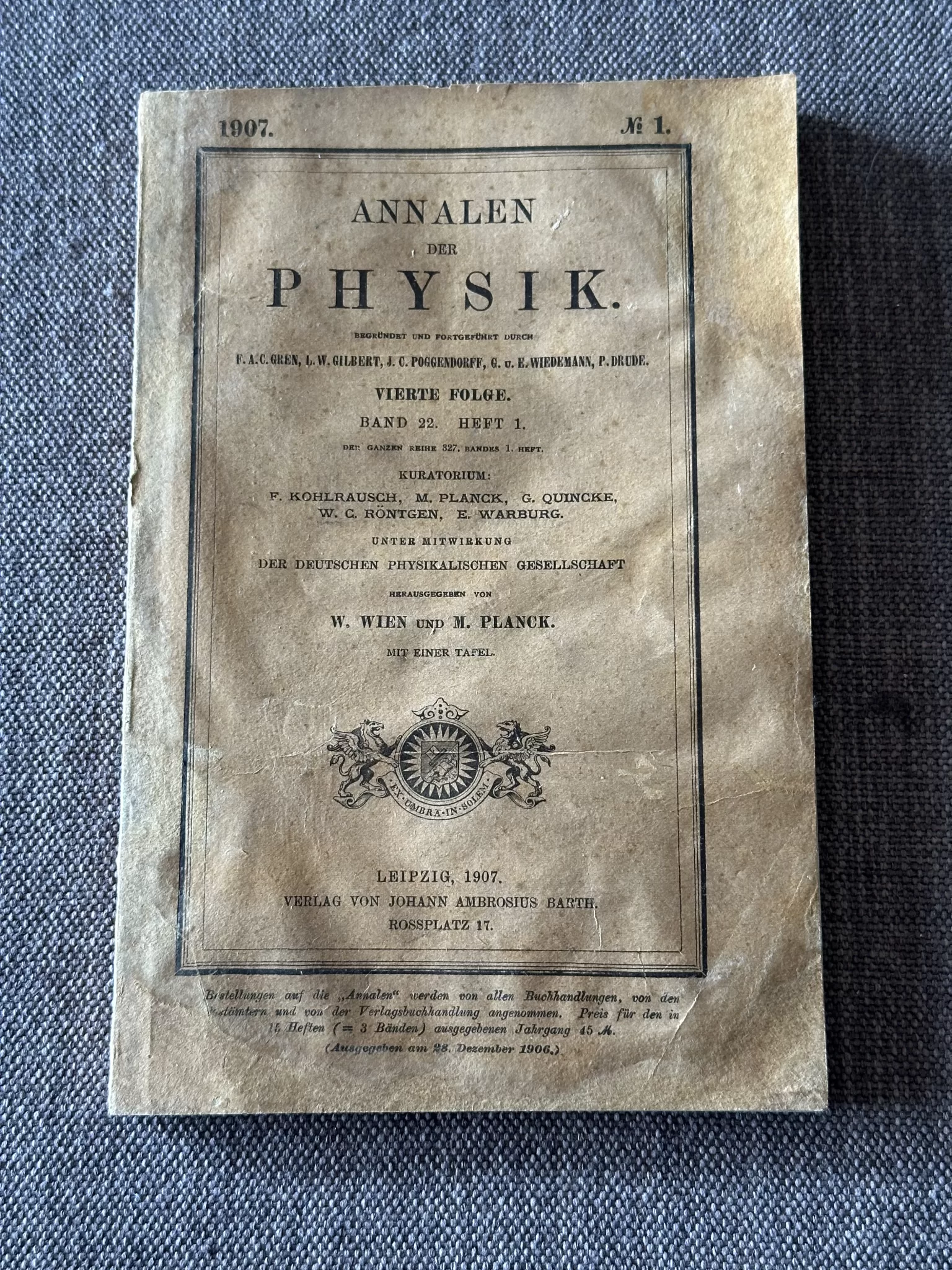 Figura 1 Annalen der Physic 1907 diretor Max Plank 